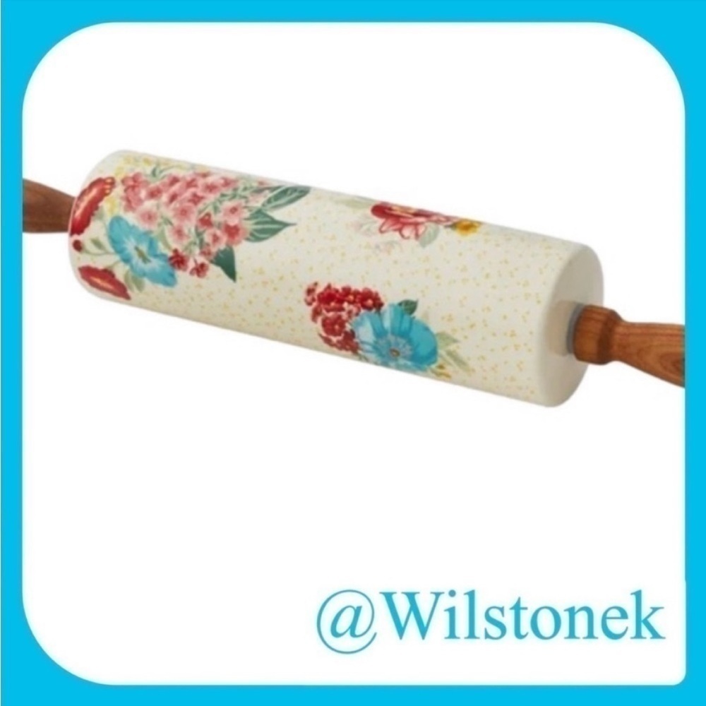 The Pioneer Woman Fancy Flourish Ceramic Rolling Pin with Acacia Wood Handles